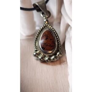 Mahogany Obsidian Teardrop Pendant Necklace 925 Sterling Silver Mexico Southwest